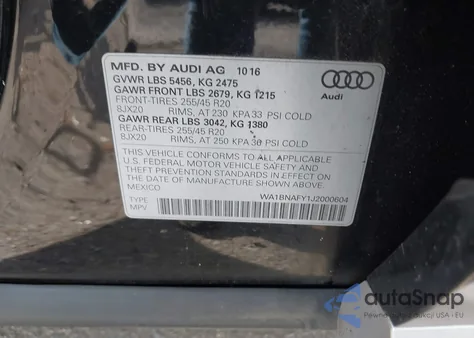 2018 Audi Q5 2.0T Premium/2.0T Tech Premium из США, поврежденный, VIN WA1BNAFY1J2000604